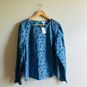 J Crew Factory Long-sleeve Floral Printed Poplin Blouse Size Large Casual Spring